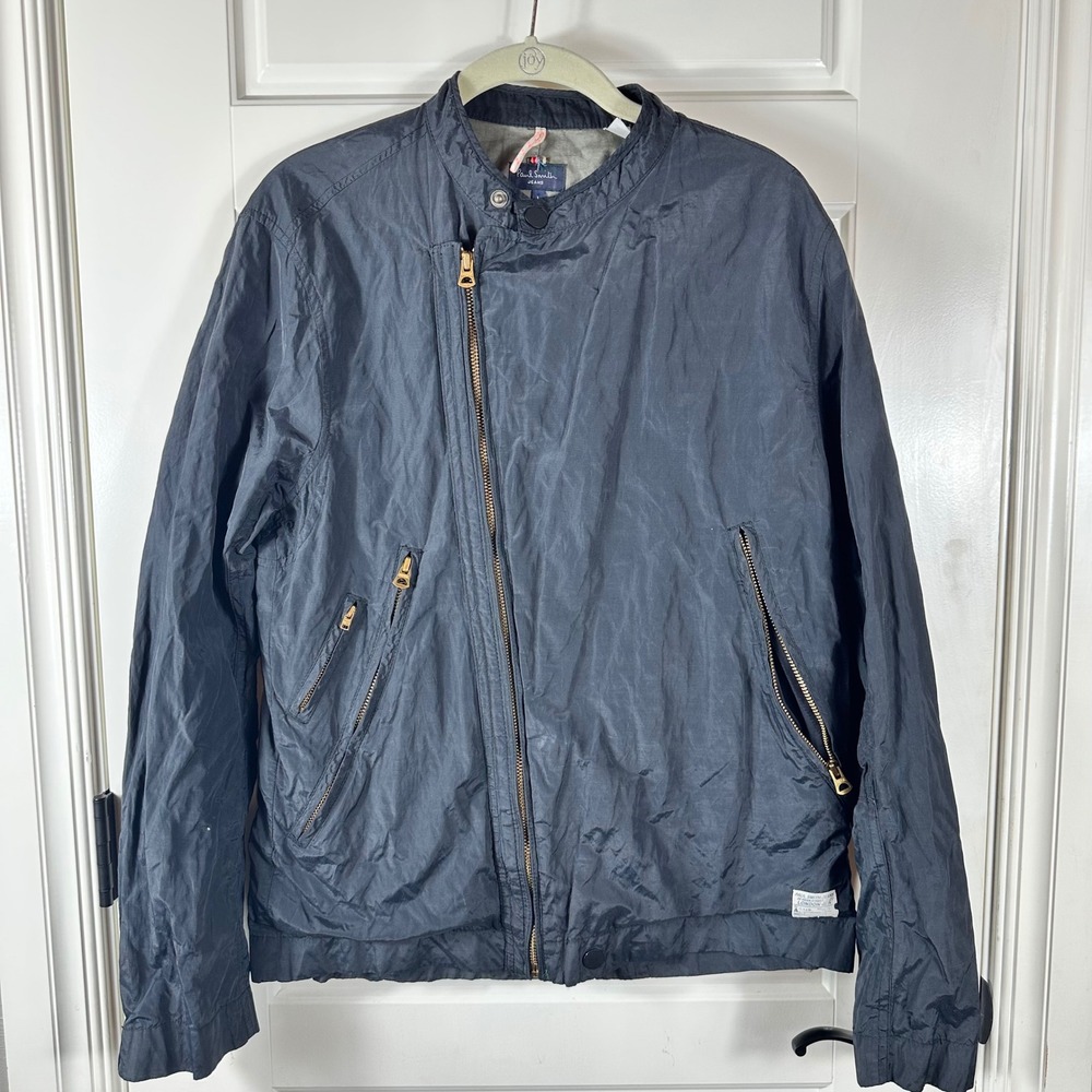 Paul Smith Jeans Men's L Lightweight Bomber Jacket Zip Front Collared Blue